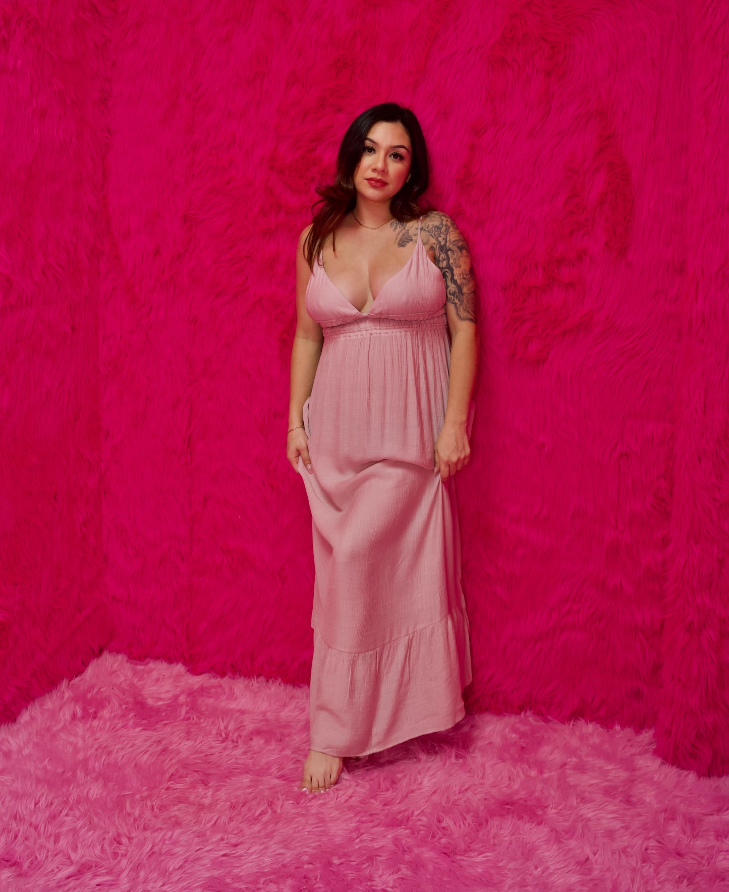 Pink Ruffle Maxi Dress