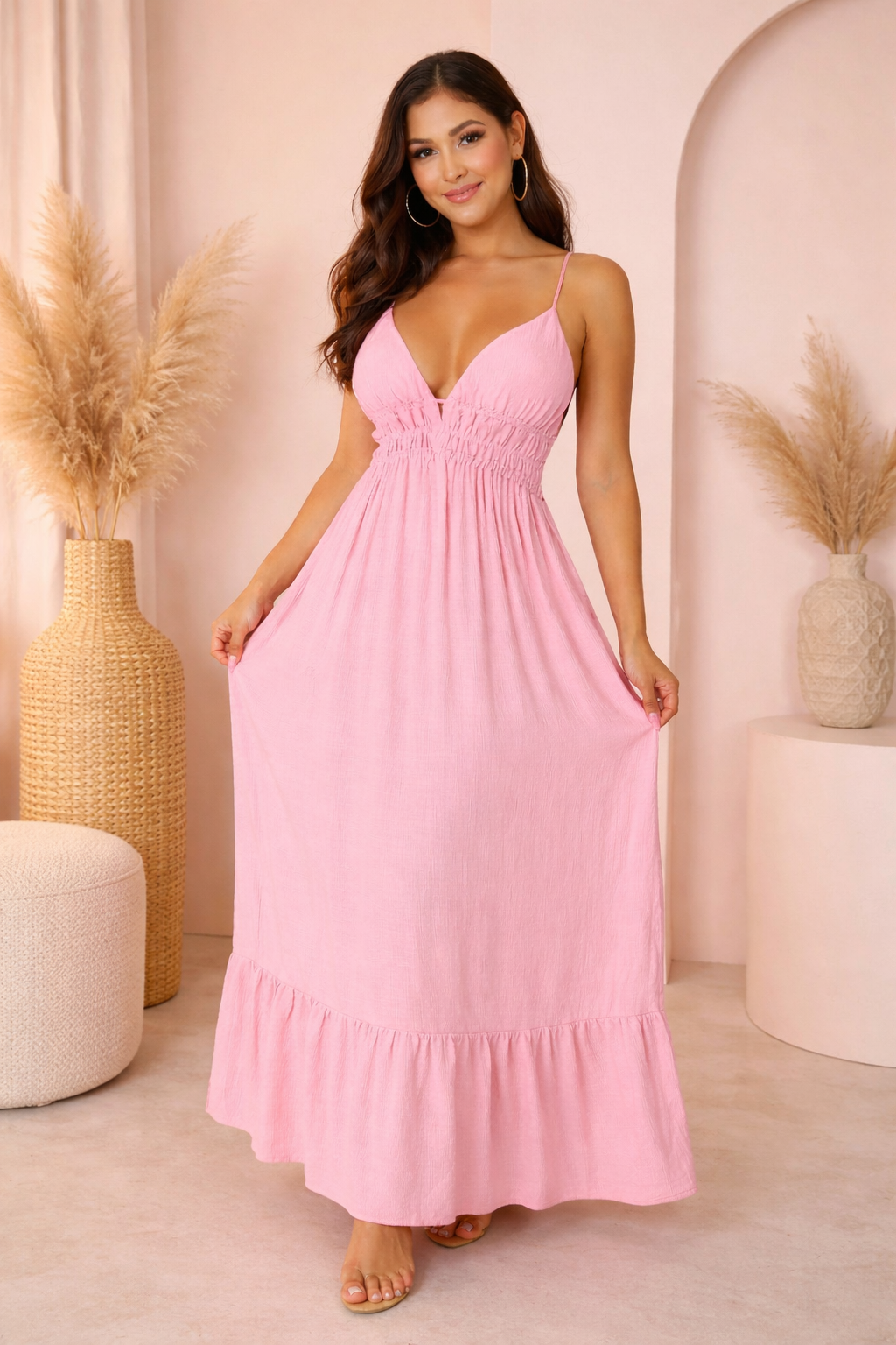 Pink Ruffle Maxi Dress
