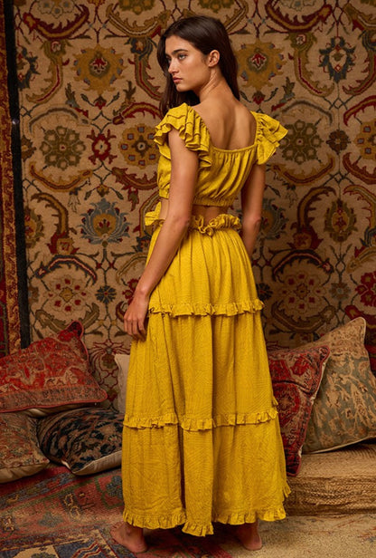 Cut Out Flutter Maxi Dress (Mustard)