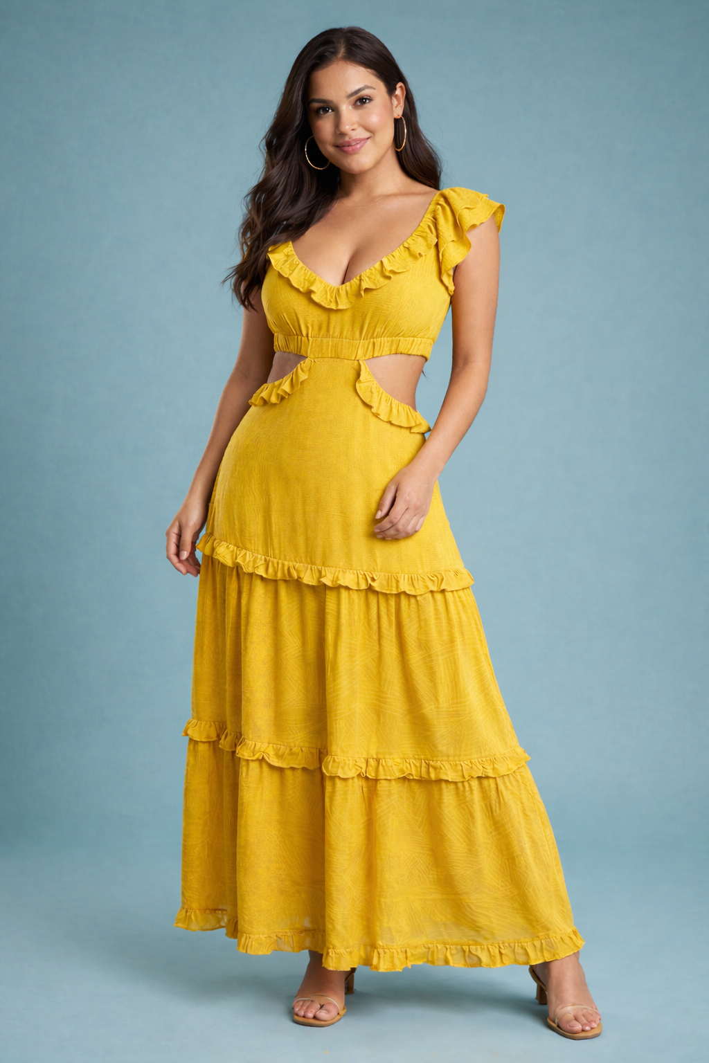 Cut Out Flutter Maxi Dress (Mustard)