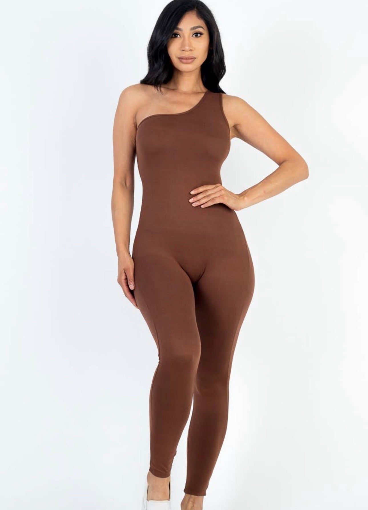 One Shoulder Jumpsuit (Brown)