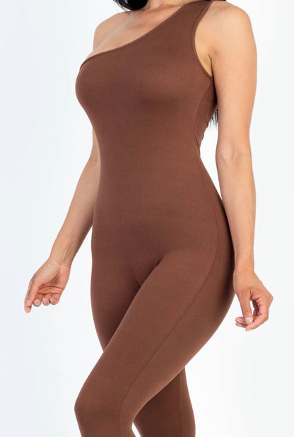 One Shoulder Jumpsuit (Brown)